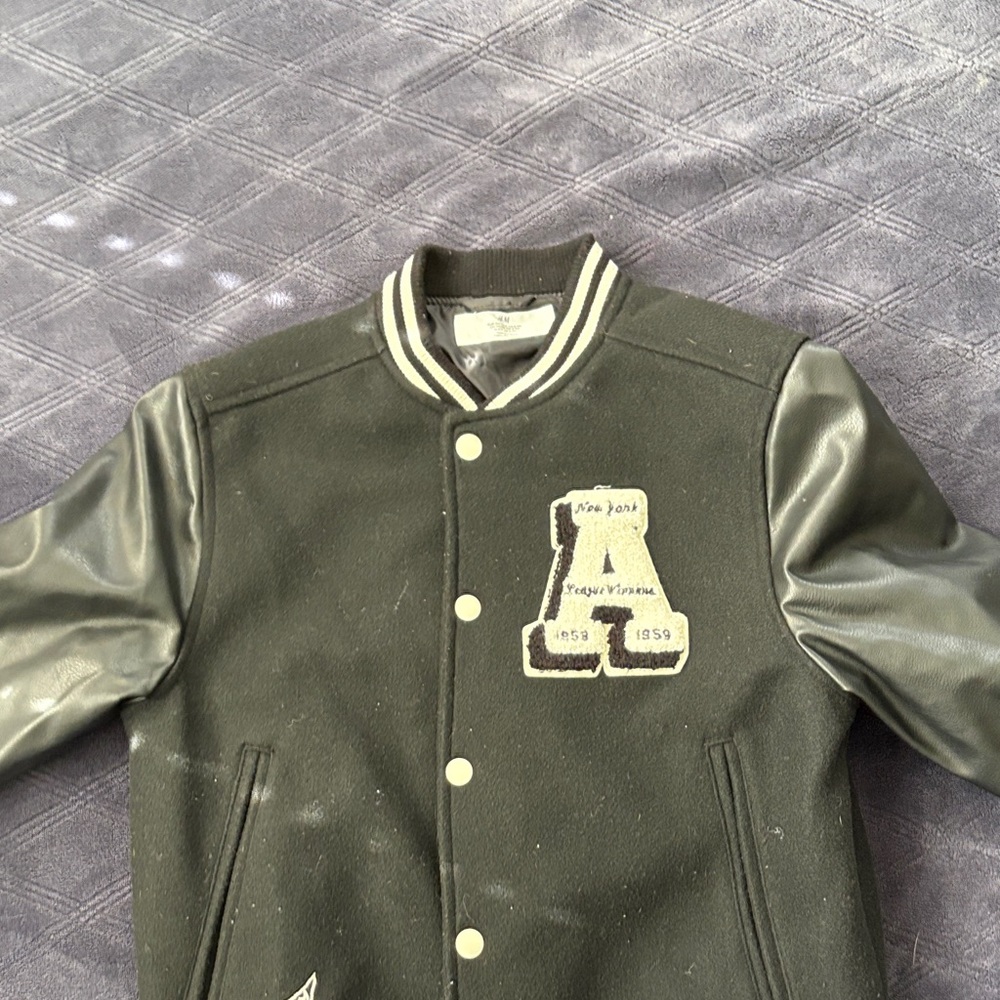 Black Varsity Jacket with Leather Sleeves